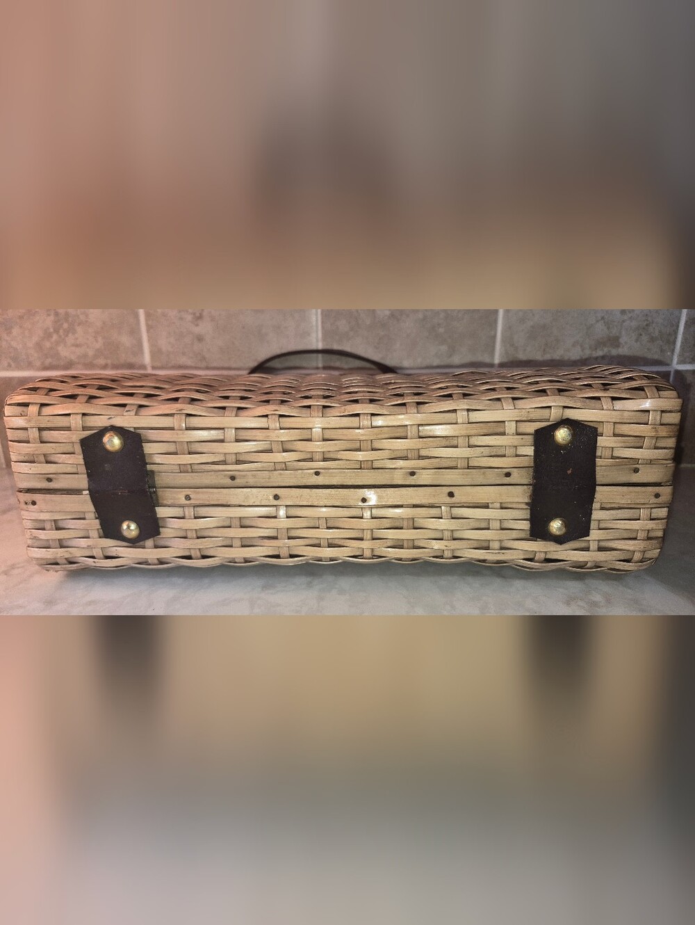Vintage Handmade Basket Wicker & Leather Purse ,1950s-1960s, Made In Hong Kong - Picture 6 of 8